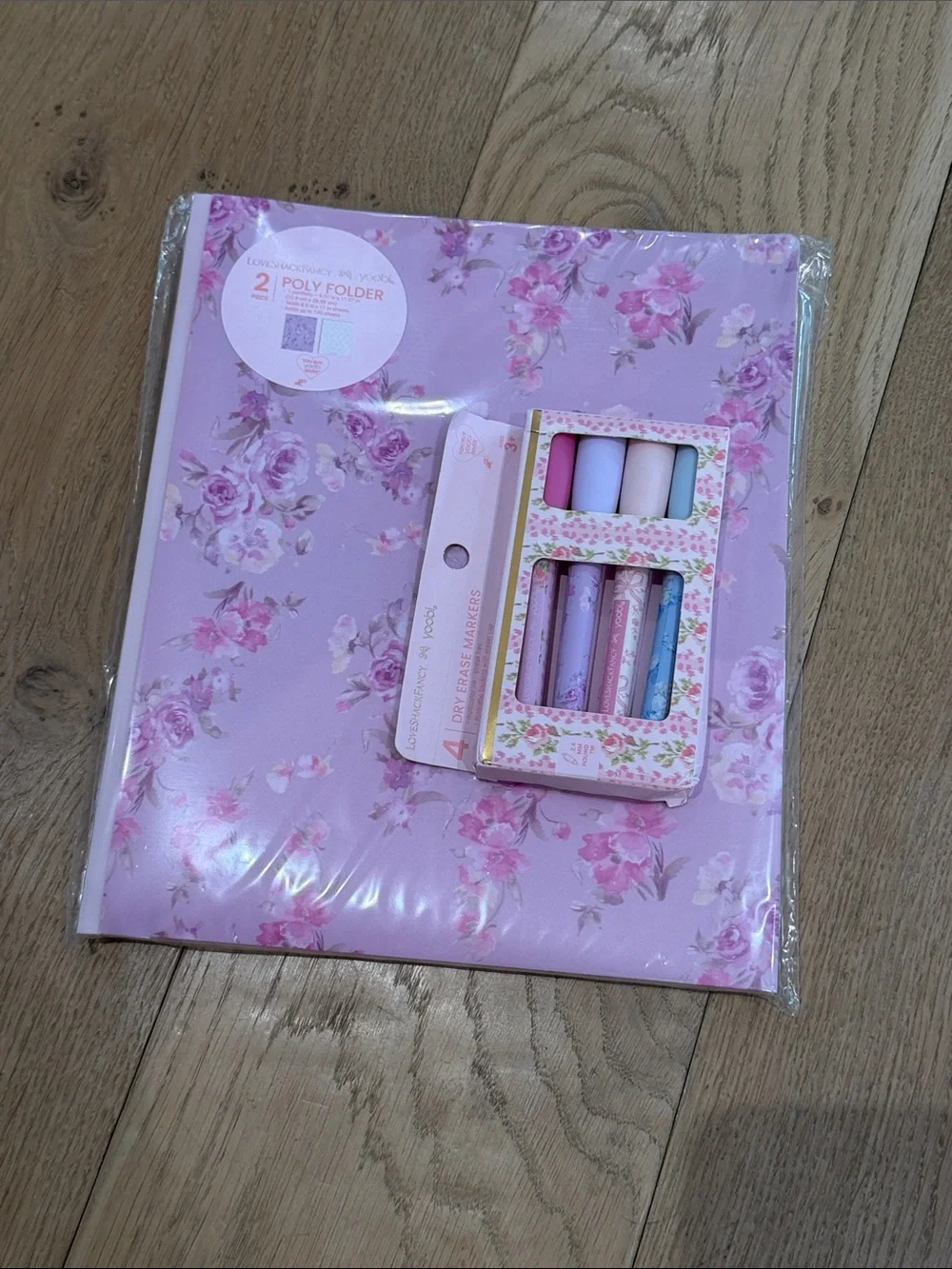 Floral Lavender Poly Folder with Pastel dry erase markers